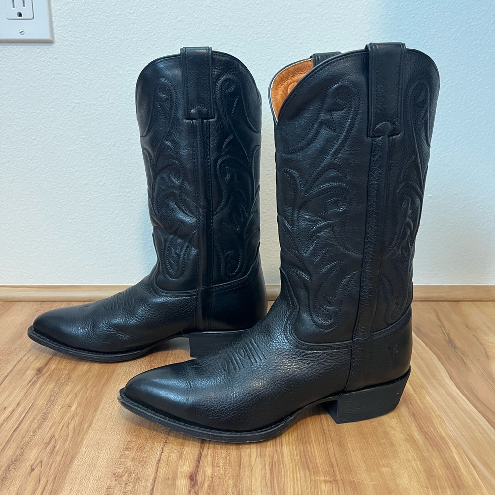 Frye Cowboy Boots Sz 9 Black Mid Calf height Leather - Picture 2 of 10